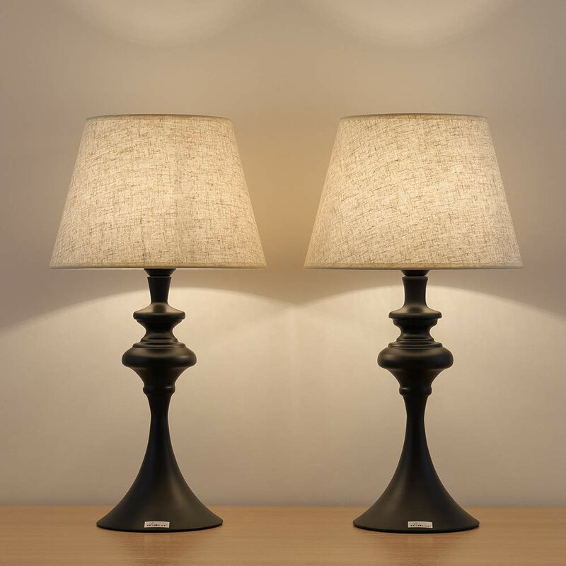 Haitral 21.5" Black Bedside Table Lamp Set | Wayfair